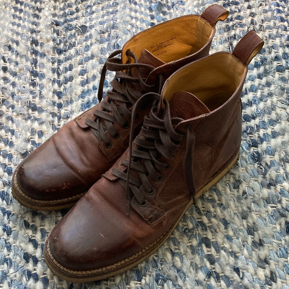 Frye Brown Leather Lace-Up Boots